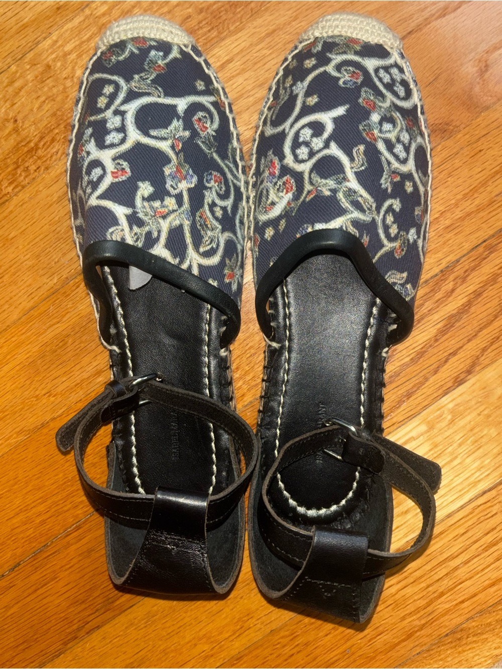 Isabel Marant Paisley Espadrille Ankle Strap Sandals Navy Size 40 - EUC